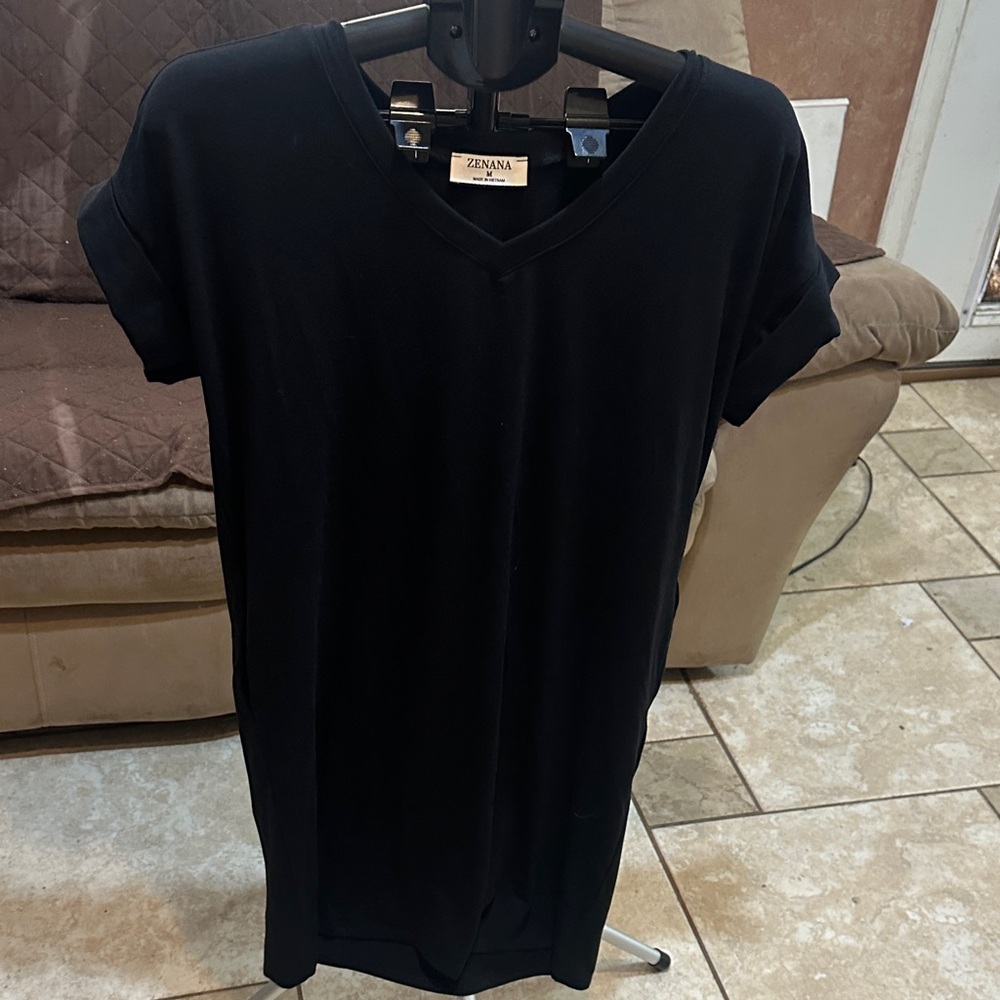 NWOT Zenana Black V-Neck T-Shirt Dress